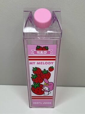 Sanrio My Melody Strawberry Milk Carton Plastic Water Bottle (Pink) 16 oz.